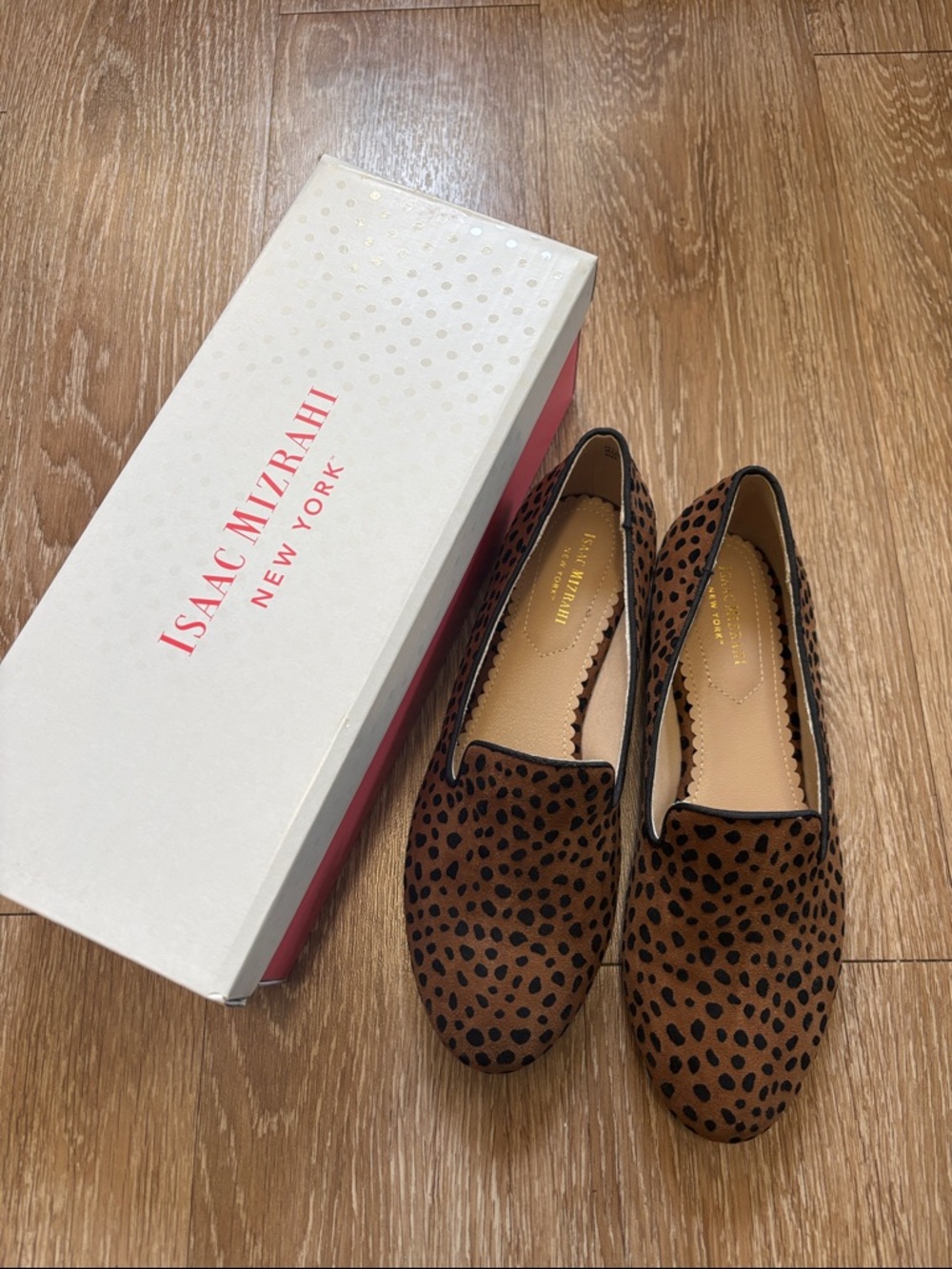 New! Isaac Mizrahi Sunny loafers/flats, Whisky Cheetah brown/black print, size 7